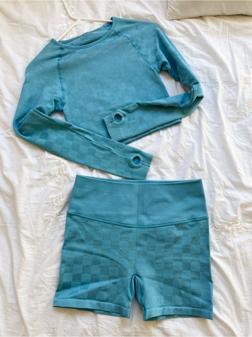 Target Blue Cropped Long Sleeve Top & High-Waist Bike Shorts Set